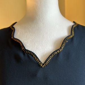 Blue Rain - Navy Beaded Scalloped Blouse